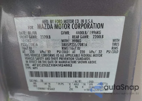 2008 Mazda Tribute I Touring z USA, uszkodzony, nr VIN 4F2CZ02ZX8KM24882